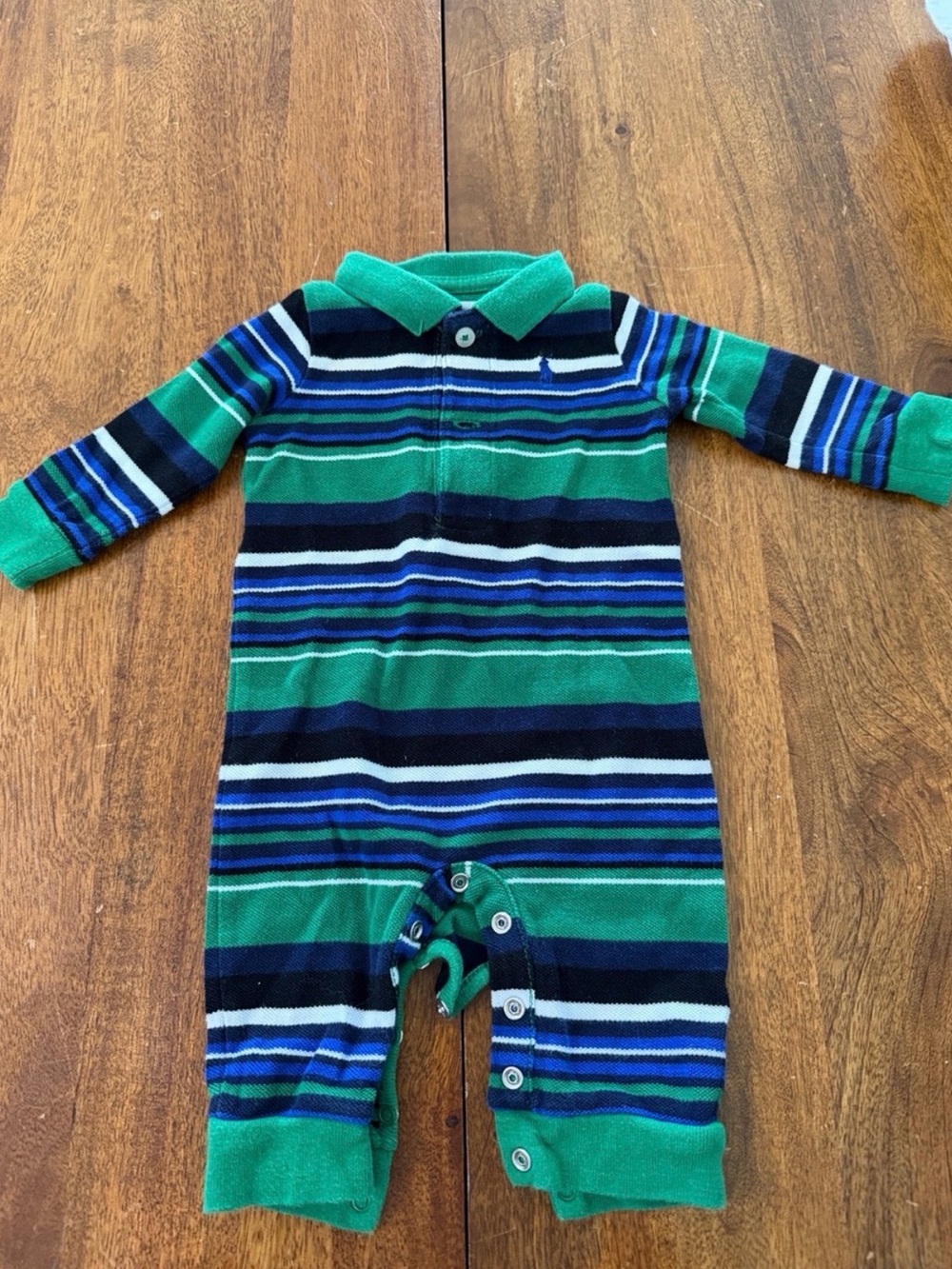 Ralph Lauren Green and Blue Striped Baby One-Piece 3 months